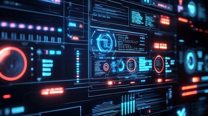 Obraz premium Futuristic AI Driven Marketing Control Panel Analyzing Social Media Trends in Real Time