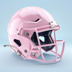 Fototapeta premium pink American football helmet with sleek design and minimalistic style, showcasing soft pastel colors against light blue background