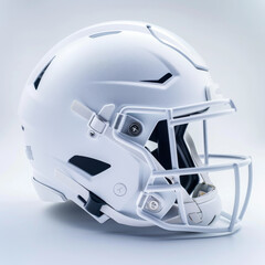 Fototapeta premium sleek, all white American football helmet with matte texture, showcasing modern design and safety features. Perfect for sports enthusiasts and athletes