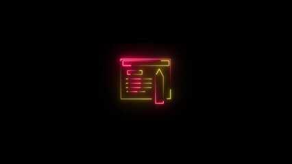 glowing neon pink cyan color clipboard with checklist icon. Glowing neon clipboard icon on black  background. 4k illustration 