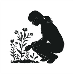 Silhouette Of A Women Caring For a Tree 