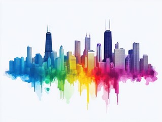 Obraz premium Colorful rainbow gradient skyline of Chicago cityscape illustration