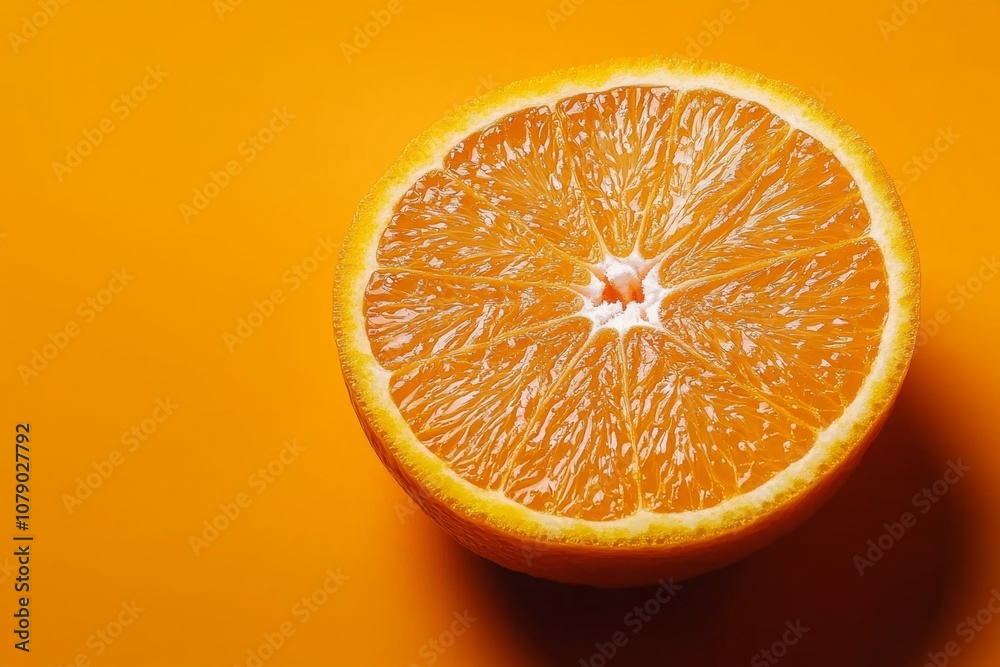 Poster a single, simple orange slice on a plain background, with soft, clean lines and bright orange color