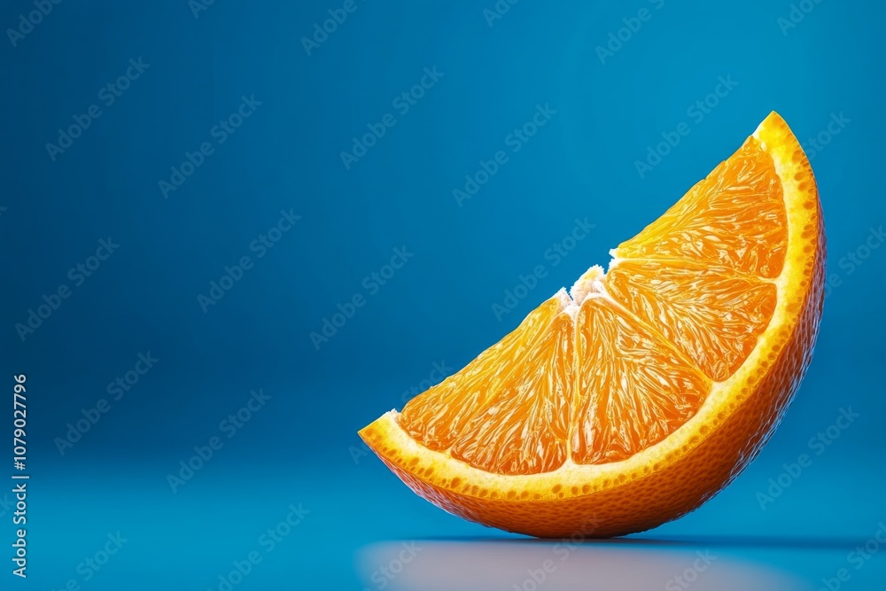 Poster a single, simple orange slice on a plain background, with soft, clean lines and bright orange color