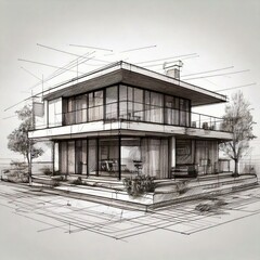 drawing of a modern house, sketch