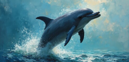 Obraz premium A dolphin jumping out of the water in the ocean