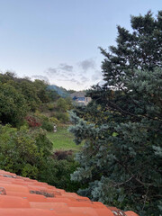 Jardin vue d'un toit dans les Cévennes