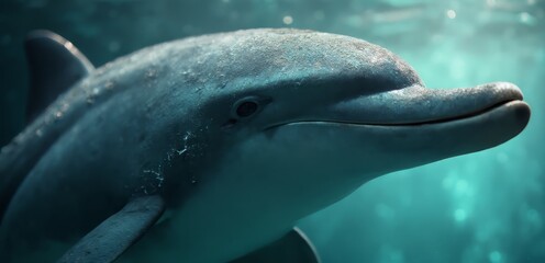 Fototapeta premium A dolphin swimming in the ocean with its mouth open