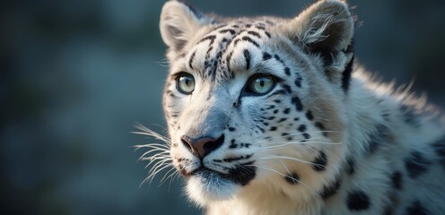 Fototapeta premium A close up of a snow leopard's face with green eyes