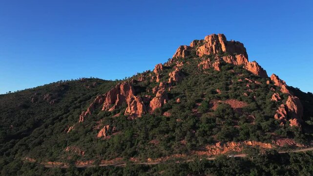 Aerial drone view  the Bear Peak of the Massif of Esterel