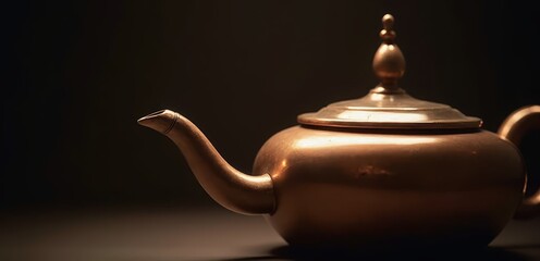A copper teapot sitting on top of a table