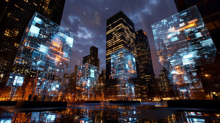 Fototapeta premium Transparent Digital Archives Above Cityscape Showing Data Accessibility