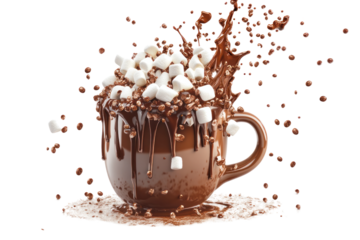 A hot chocolate text effect featuring chocolate sprinkles and marshmallow toppings, styled with a realistic liquid chocolate appearance.