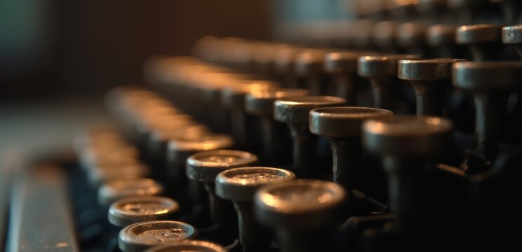 A close up of an old typewriter with a lot of keys
