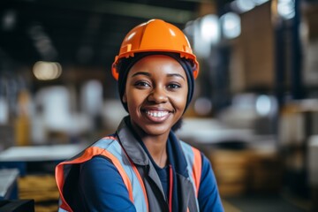 Portrait of a smiling young woman working in a factory