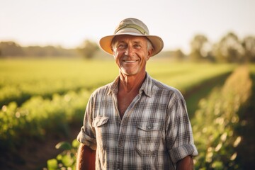 Smiling portrait of a middle aged Caucasian male farmer on field