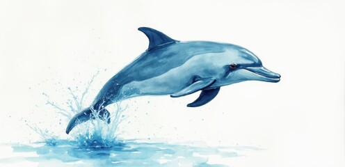 A watercolor painting of a dolphin jumping out of the water