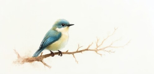 Obraz premium A watercolor painting of a blue bird sitting on a branch