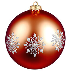 Red Christmas ball with white snowflakes and beads on a transparent background