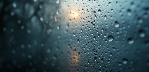 A close up of water droplets on a window