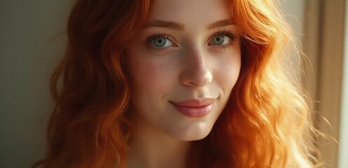 Naklejka premium A woman with long red hair and blue eyes