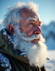 A man with a long white beard and a green jacket