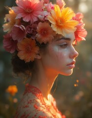 A woman with a flower crown on her head
