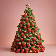 Christmas tree made of strawberries and leaves