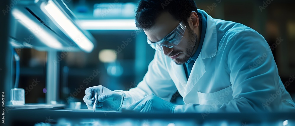 Aufkleber Focused Scientist in Laboratory Conducting Research with Precision Tools in Modern Environment with Bright Lighting and Lab Equipment