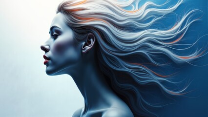 A woman with long white hair is shown in this image