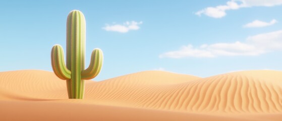 Desert 3D with cactus and dunes under bright sky