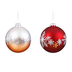 Christmas tree balls with silver snowflakes on a transparent background