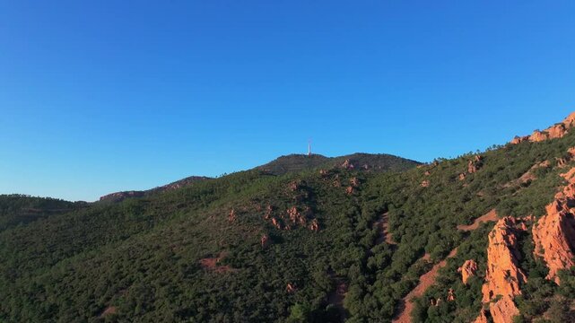 Drone view of the antenna  of the Bear Peak of the Massif of Esterel