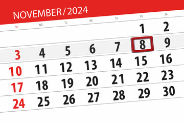 Calendar 2024, deadline, day, month, page, organizer, date, November, friday, number 8