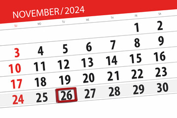 Calendar 2024, deadline, day, month, page, organizer, date, November, tuesday, number 26