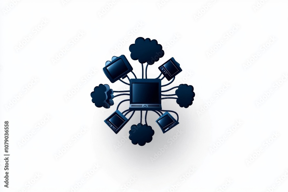 Fototapete minimalist icon of multiple devices connected by lines, representing a home network setup