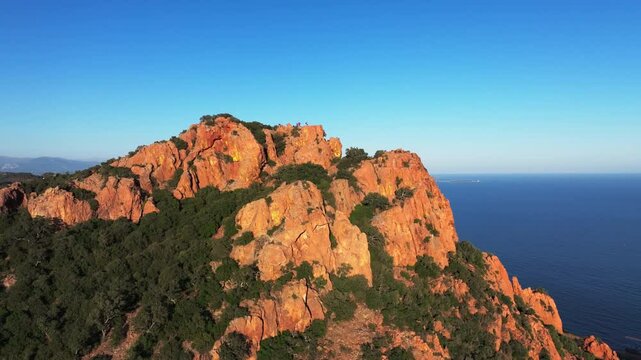 Aerial drone view of the sea from the Bear Peak of the Esterel massif