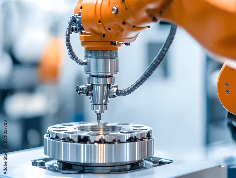 Leinwandbilder advanced robotic arm in action performing precision machining on metal component in high-tech manufa