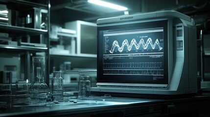 Fototapeta premium A scientific monitor displaying a graph in a laboratory setting.