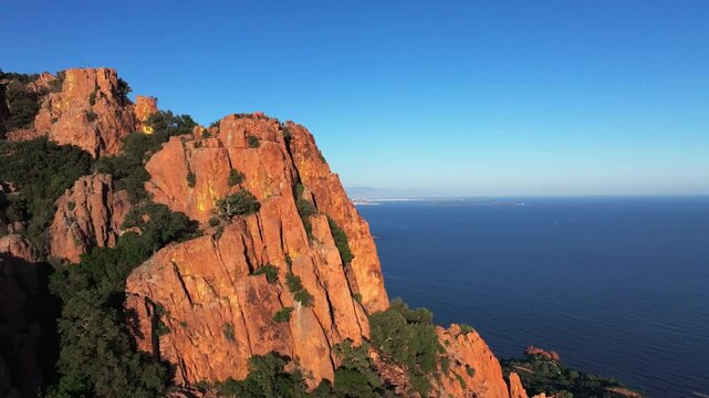 Drone view of the sea from the Bear Peak of the Esterel massif