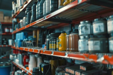 Fototapeta premium Close up of shelves in an auto parts store