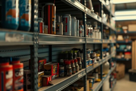 Close up of shelves in an auto parts store
