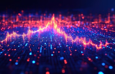 Obraz premium A colorful, abstract image of a cityscape with red and blue lights
