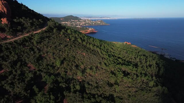View from the sky of the sea from the Bear Peak of the Esterel massif