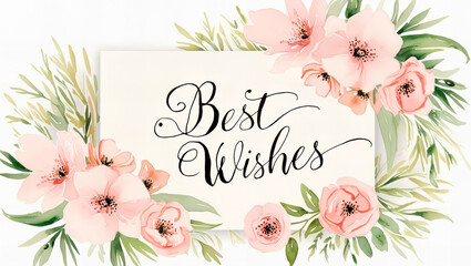 A Romantic Floral Card: A romantic and elegant card with pink flowers and greenery, perfect for a wedding invitation or anniversary card. Birthday. Best Wishes. Illustration. 1