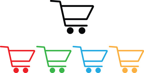 Colorful shopping cart icon set in five colors . Shopping trolley icon vector © cool vp