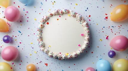 Vibrant Birthday Celebration with Festive Balloons, Confetti, and Cake Scene