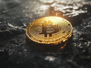 crypto currency bitcoin golden representation on black background