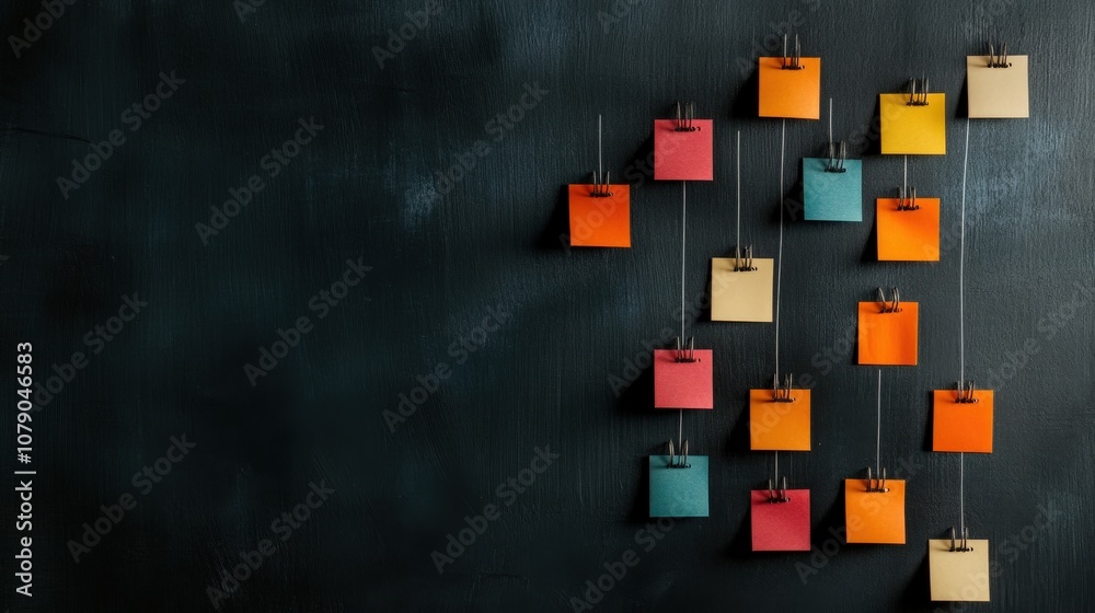 Poster Colorful Sticky Notes on a Dark Background Creating a Dynamic and Creative Workspace Environment for Organization and Idea Expression