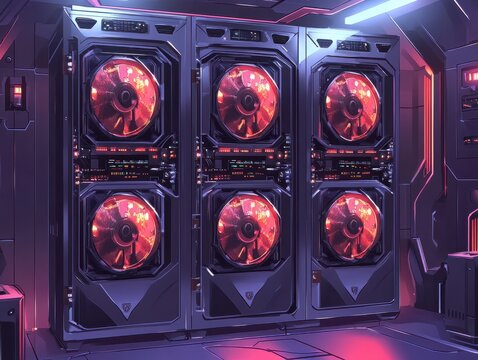 crypto mining farm with graphic card or gpu rack